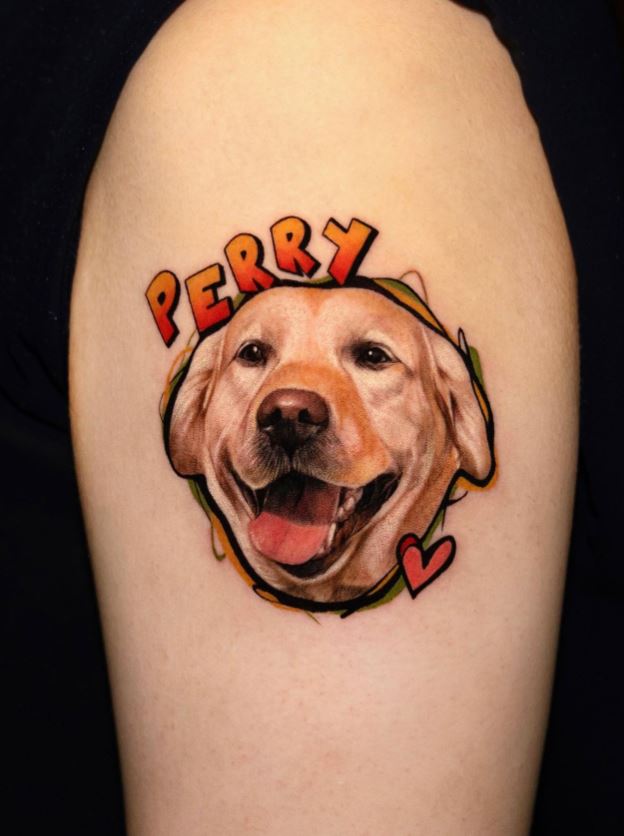 Tatouage Chien Golden Retriever Avec Nom Et Cœur 