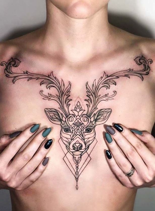 Tatouage Cerf Et Ornemental Et Géométrique 