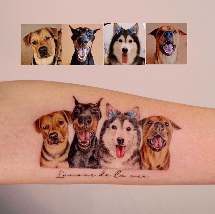 Tatouage Chiens Et Phrase 