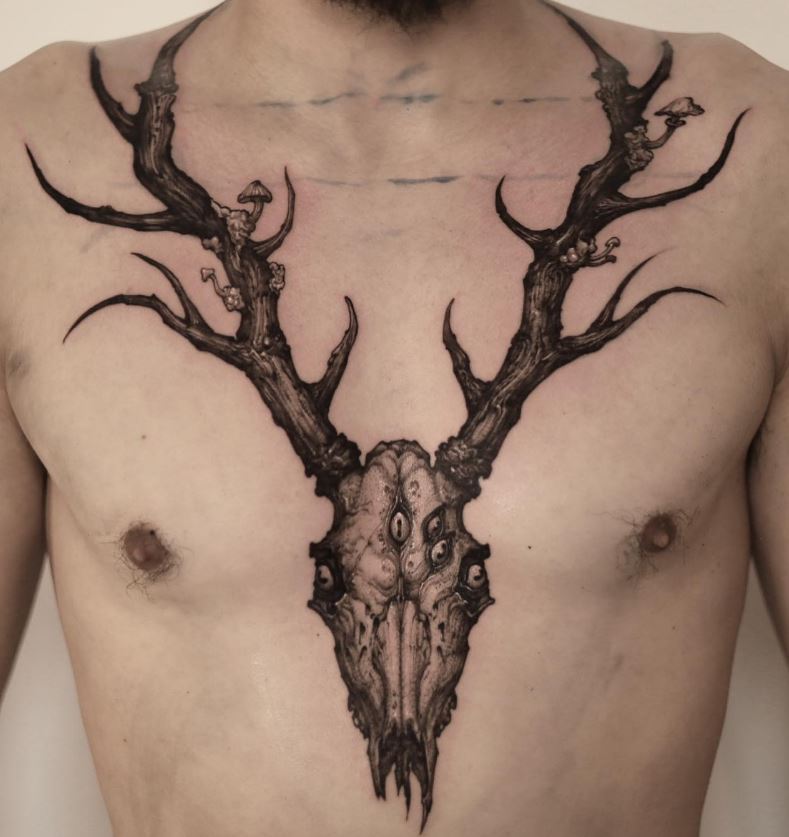 Tatouage Cerf Et Champignons 