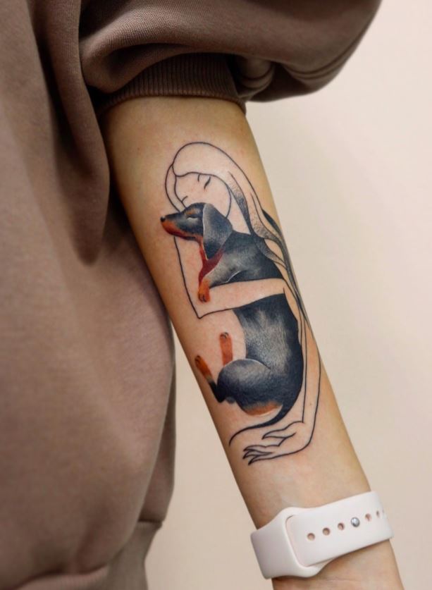 Tatouage Chien Câlin Avec Un Teckel 