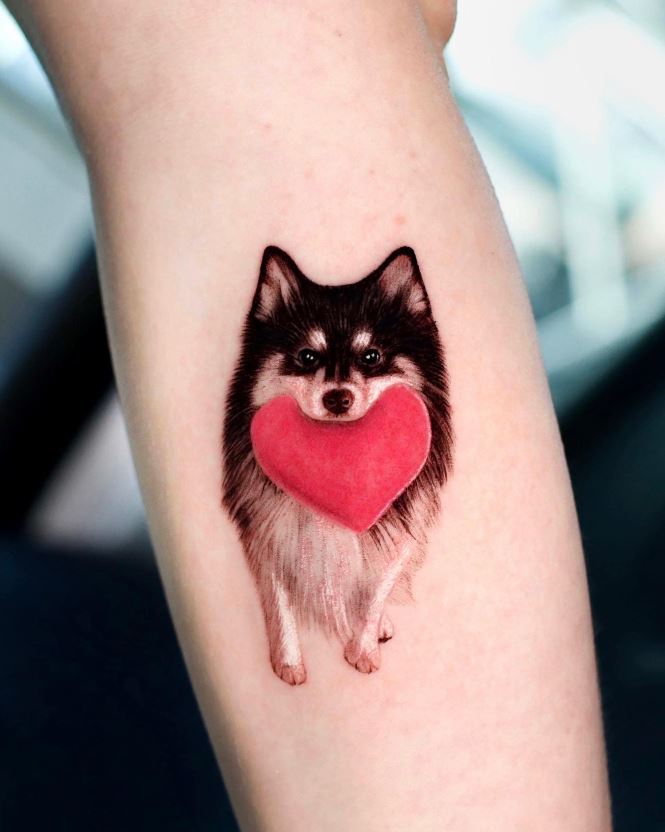 Tatouage Chien Spitz Nain Et Cœur 