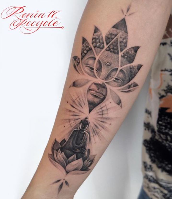 Tatouage Avant Bras Homme Duo Fleur De Lotus Et Bouddha 