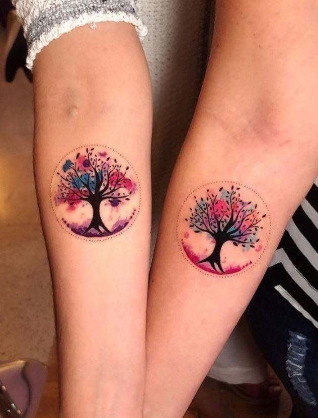 Tatouage Mère Fille Arbre De Vie Multicolore 