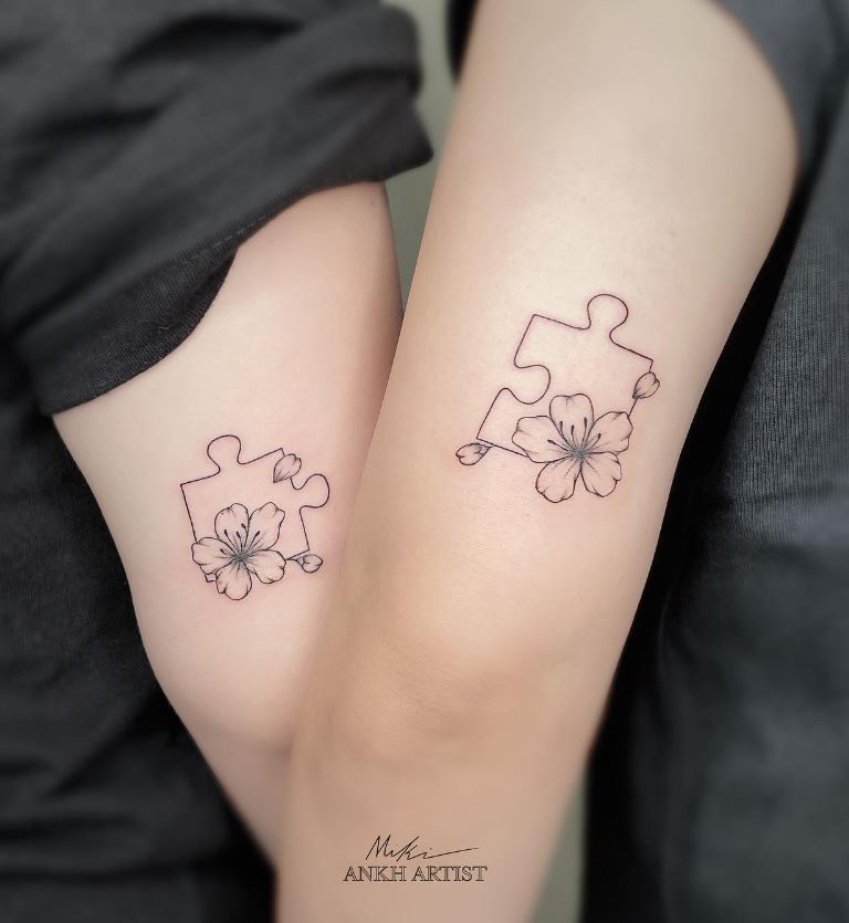 Tatouage Mère Fille Puzzle Floral 