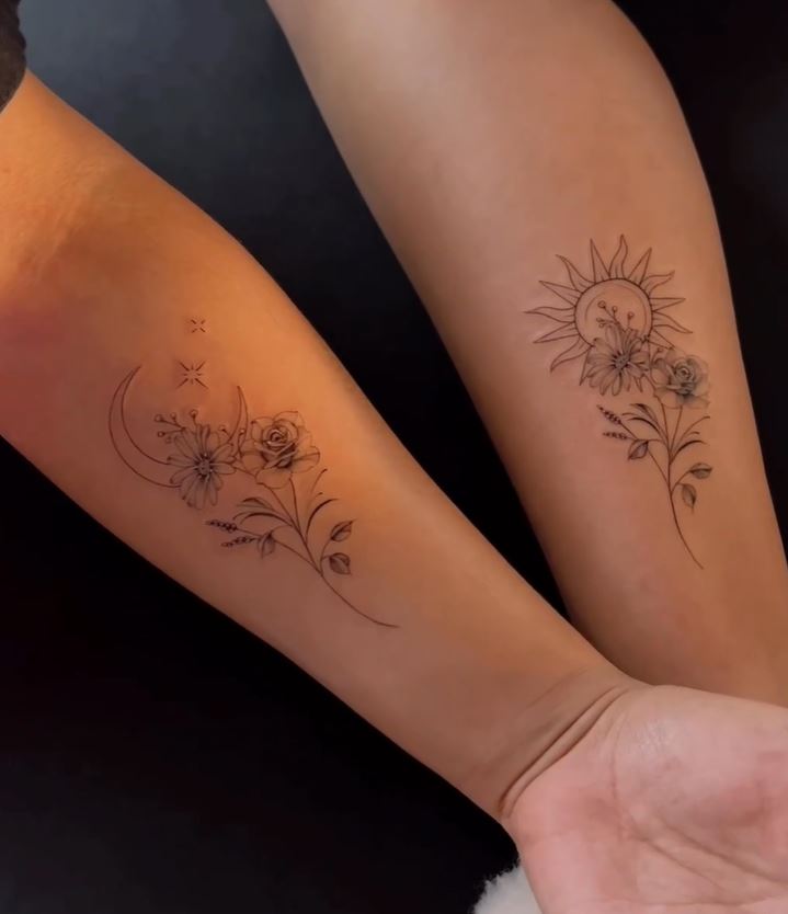 Tatouage Mère Fille Astres Floraux 