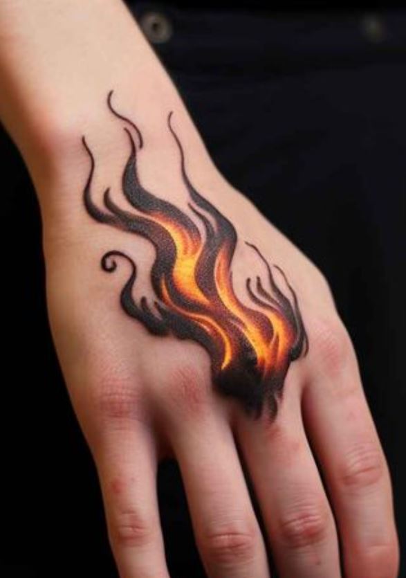 Tatouage De Flamme Incandescente Pour Main Homme 