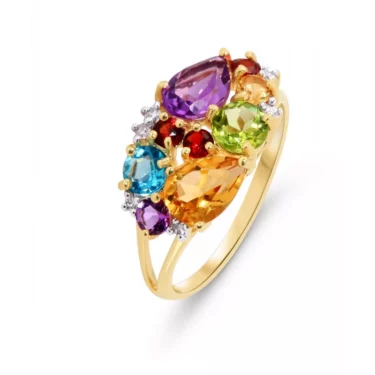 Bague Or Jaune 375 Et Pierres Fines Multicolores 20491 1