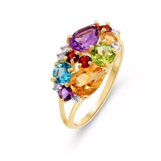 Bague Or Jaune 375 Et Pierres Fines Multicolores 20491 1