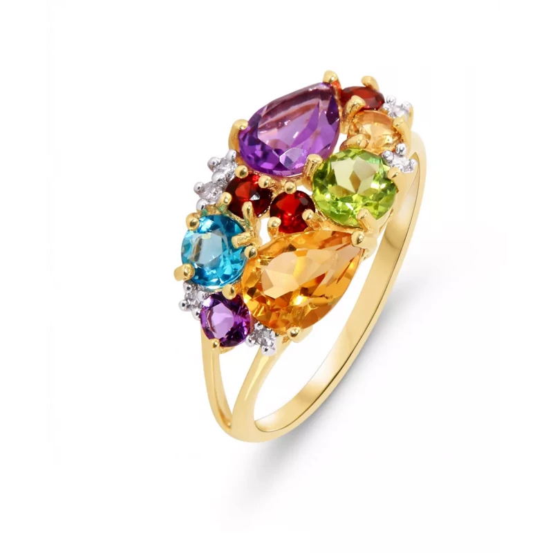 Bague Or Jaune 375 Et Pierres Fines Multicolores 20491 1