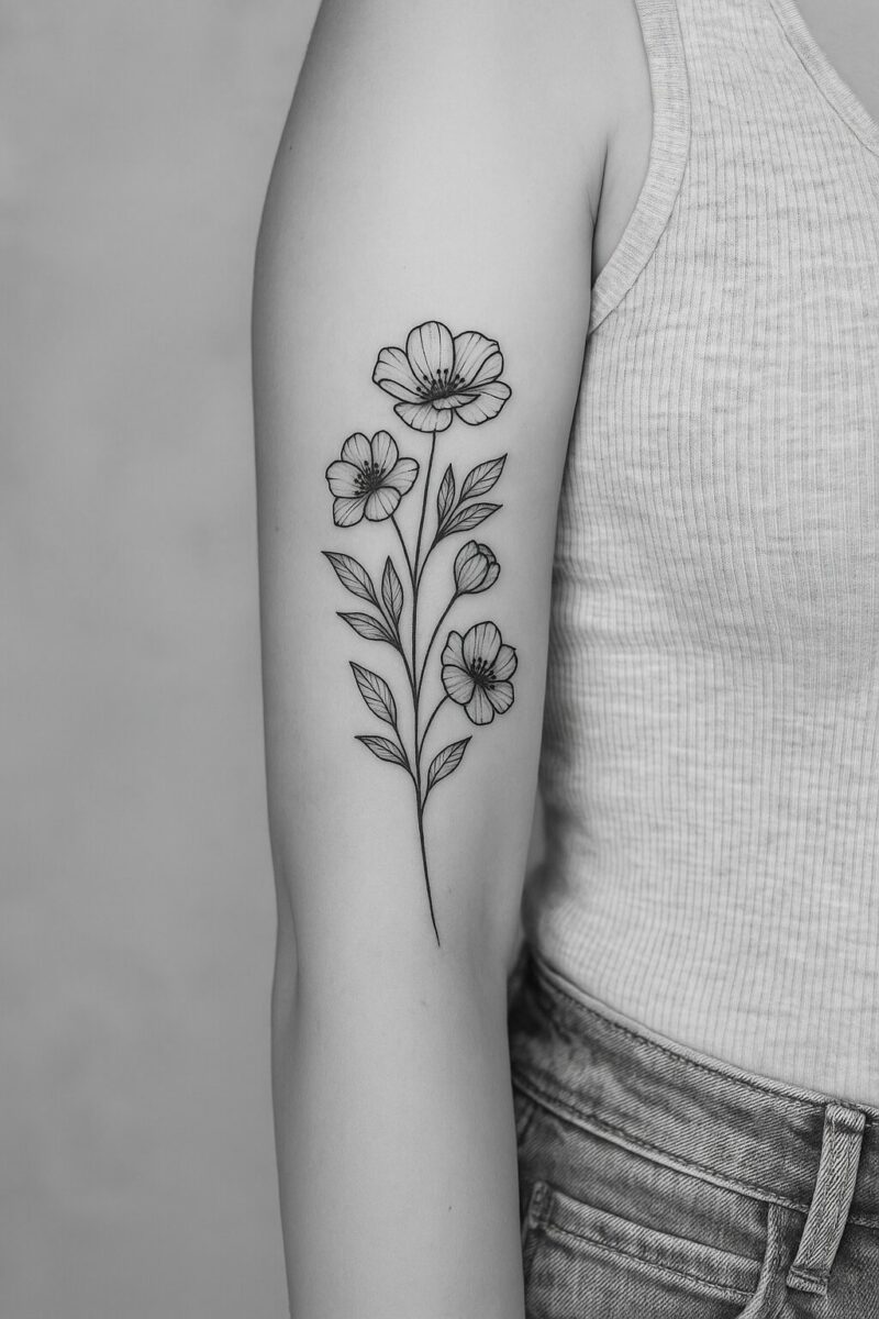 Tatouage femme florale intérieur bras