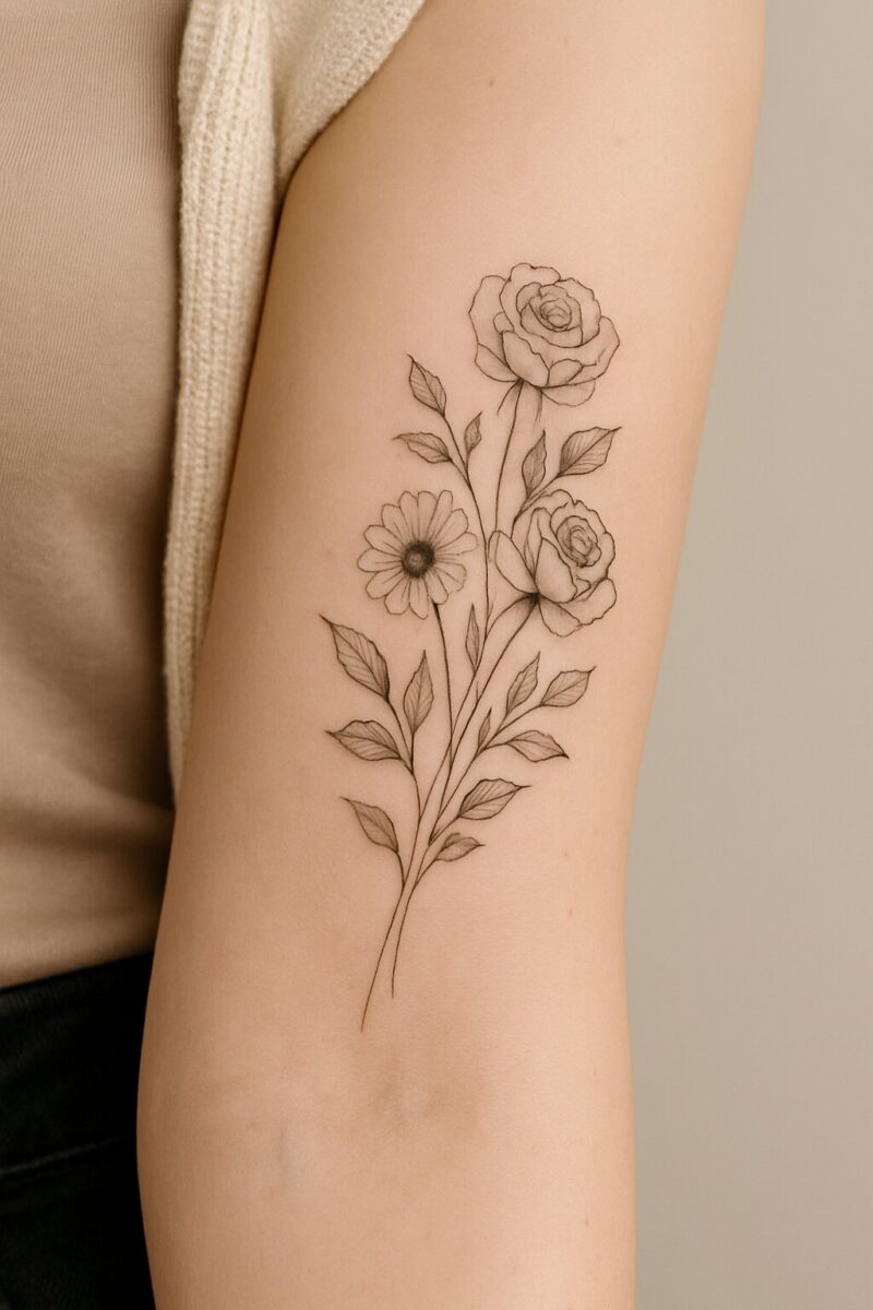 Tatouage femme florale intérieur bras