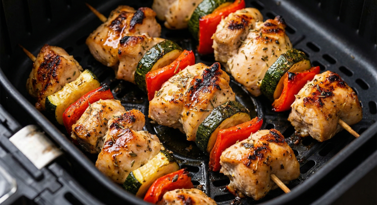 Brochettes de poulet citron origan et légumes d'été