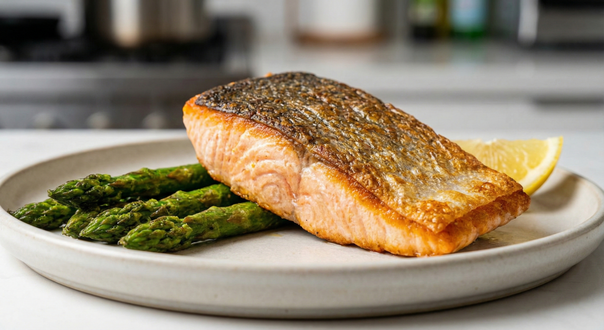 Saumon croustillant et asperges vertes