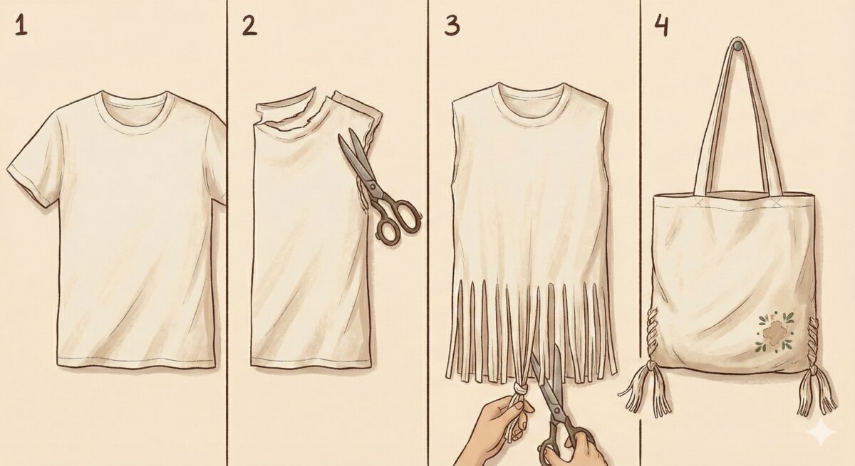Transformer un vieux t-shirt en tote bag express